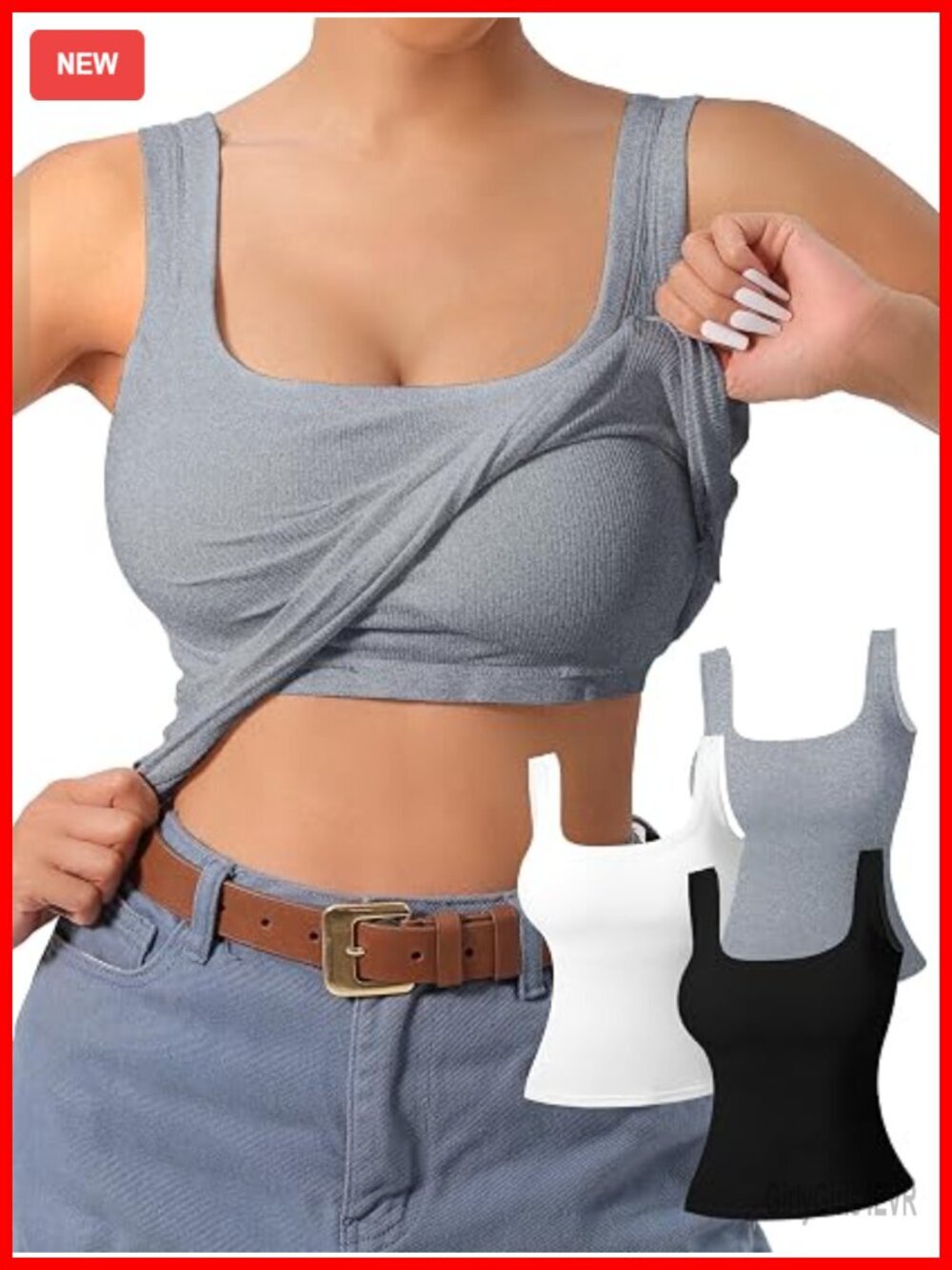 3-Pack U-Back Workout Tank Tops with Built in Bra, Removable Pads, Racerback